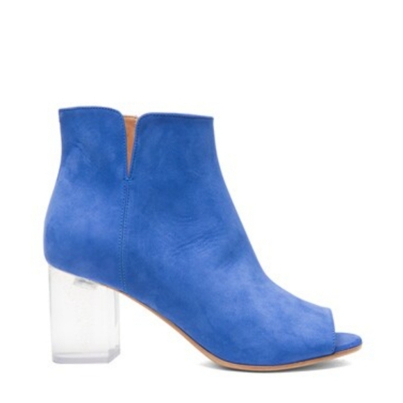 Maison Martin Margiela Blue Suede Leather Clear Heel Booties Boots Shoes 37 7 - Picture 1 of 15